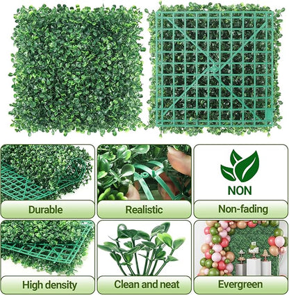 ZXMOTO 10" x 10" Artificial Boxwood Hedge Panels 24PCS Faux Greenery Wall Privacy Hedge Screen, Grass Wall Decoration Faux Greenery Wall Panel for Indoor Outdoor Garden Backyard Home Decor