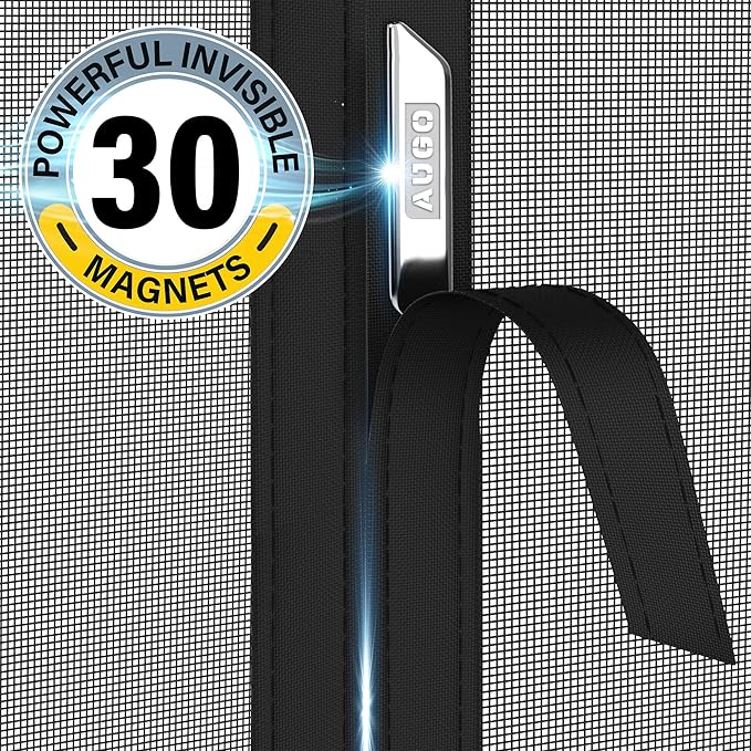 AUGO Fiberglass Magnetic Screen Door Reversible Left Right Side Opening - Self Sealing, Heavy Duty, Hands Free, Keeps Bugs Out - Pet and Kid Friendly - Patent Pending Keep Open Feature – 38” x 83”