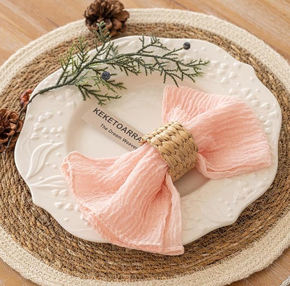 Cheesecloth Napkins 17x17 Inches Cloth Handmade Washable Reusable for Mothers Day Lunch Dinner Wedding Baby Bridal Shower Party Rustic Boho Decorations Bulk Set of 6 Pink