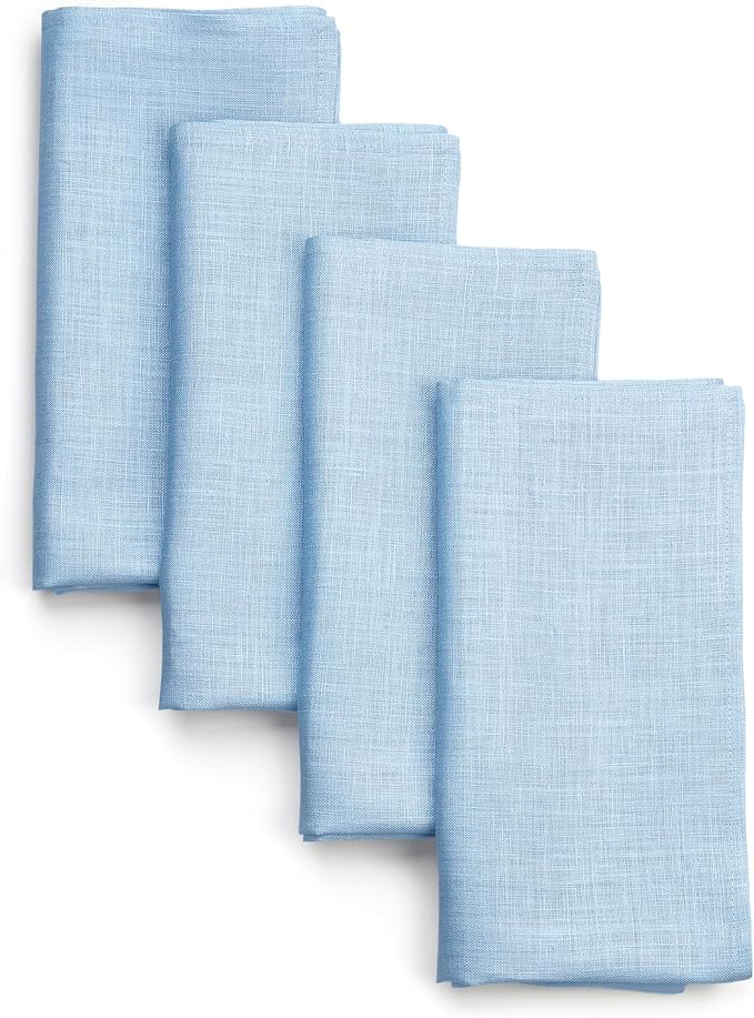 D'Moksha Homes Powder Blue Linen Napkins 18 x 18 Inch - 100% Pure Linen Cloth Washable Dinner Napkins Set of 4 for Winter, Christmas, Holiday