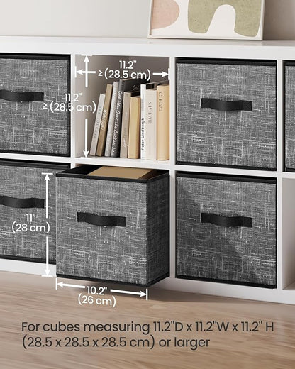 SONGMICS Storage Cubes, 11-Inch Non-Woven Fabric Bins with Double Handles, Set of 6, Closet Organizers for Shelves, Foldable, for Clothes, Classic Black UROB026B01