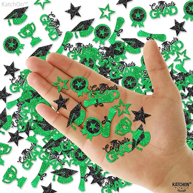 KatchOn, Glitter, Green and Black Graduation Confetti - Pack of 300 | Graduation Cap, Star Confetti for Graduation Table Decorations | Congrats Grad Confetti for Graduation Decorations Class of 2025