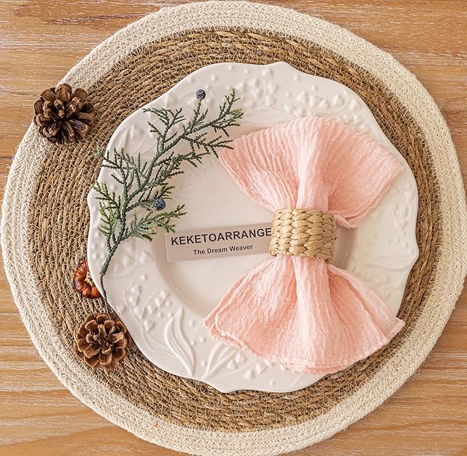 Cheesecloth Napkins 17x17 Inches Cloth Washable Reusable Handmade for Mothers Day Lunch Dinner Wedding Baby Bridal Shower Party Rustic Boho Decorations Bulk Set of 10 Pink