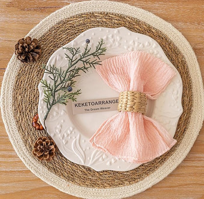 Cheesecloth Napkins 17x17 Inches Cloth Washable Reusable Handmade for Mothers Day Lunch Dinner Wedding Baby Bridal Shower Party Rustic Boho Decorations Bulk Set of 10 Pink