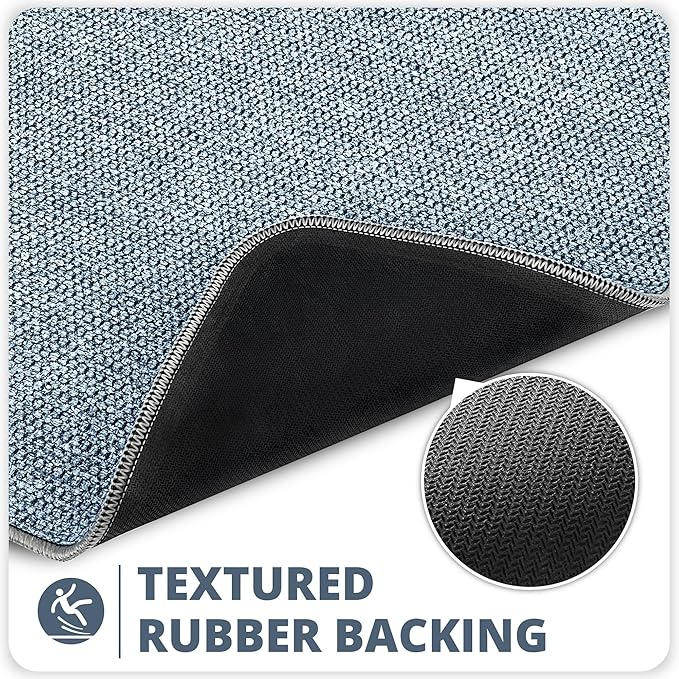 Bath Mat,Ultra Thin Bathroom Rugs,Rubber Bath Mats for Bathroom,No Slip Bath Rugs,Quick Dry,Machine Washable,Low Pile,Absorbent,Shower Outside,Sink,Home Decor Accessories.Blue,2'x3'(24x36inch)