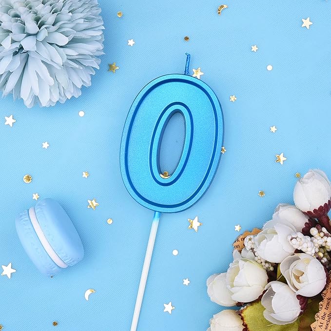 PHD CAKE 2.76 Inch Luxe Blue 0 Number Birthday Candles, Blue Number Candles, Cake Number Candles, Party Celebration