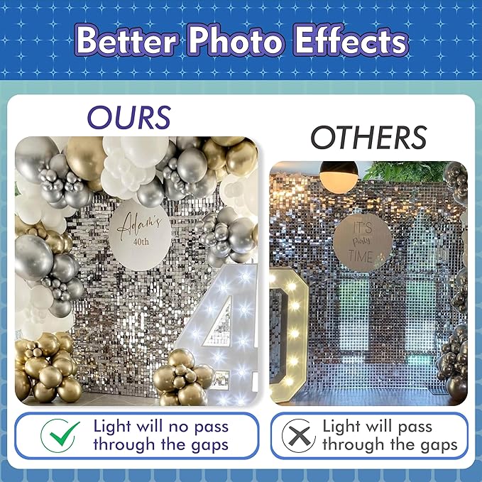 Qcity Purple Shimmer Wall Backdrop 36PCS, Black Back Not See-Through Design, Square Sequin Glitter Backdrop Panel, Perfect for Outdoor Events, Birthdays, Wedding and Party Decoration