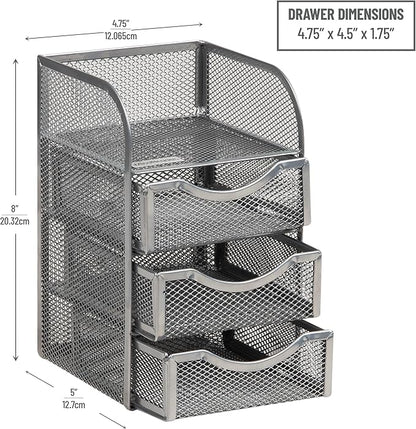 Mind Reader Desktop Accessory Storage, Paper Binder Clip Basket, Workspace, Office, Metal Mesh, 4.75"L x 5"W x 8"H, Silver