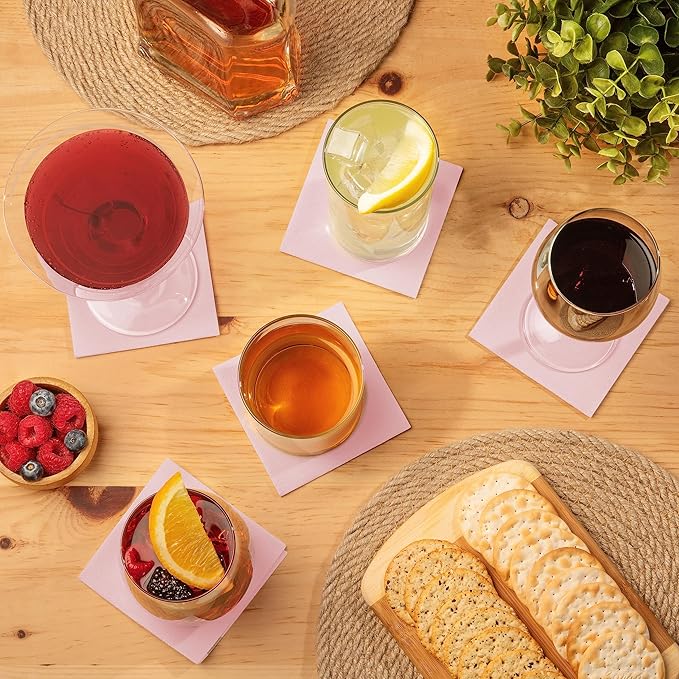 AMERICAN HOMESTEAD Pink Cocktail Napkins - Premium 4"x4" Disposable Linen-Like Beverage Napkins - Bulk Square Party Bar Serviettes for Weddings, Parties, Events, and Everyday Use - 100 Count