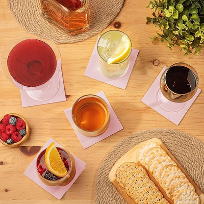 AMERICAN HOMESTEAD Pink Cocktail Napkins - Premium 4"x4" Disposable Linen-Like Beverage Napkins - Bulk Square Party Bar Serviettes for Weddings, Parties, Events, and Everyday Use - 100 Count