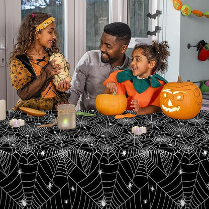 QZYL 6 PCS Spider Web Table Cloth, 54" x 108" Halloween Party Supplies, Black Plastic Tablecloth Disposable Table Cover, Halloween Birthday Party Decorations Decor Dinnerware Home