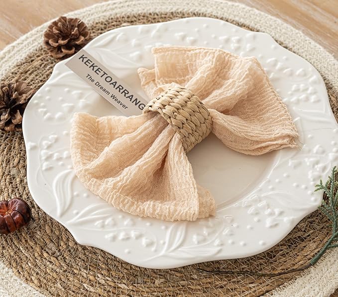 Cheesecloth Napkins 17x17 Inches Spring Cloth Napkins Handmade Washable Table Napkins for Lunch Dinner Wedding Baby Bridal Shower Party Rustic Boho Decorations Bulk Set of 6 Butter