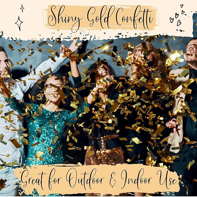Confetti Cannon with Magic Snap - Pack of 6 Gold Poppers - Confetti Shooters for New Year's Eve, Birthday, Graduation, Party, Weddings - Confetti Launchers for any Celebration