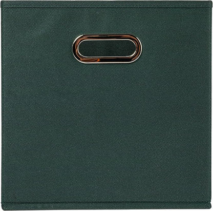 Household Essentials Foldable Fabric Storage Cubes 6-Pack – 11x11x11 Stackable Non-Woven Bins with Chipboard Sides & Grommet Handles – Closet, Shelf, Nursery, or Office Organizer – Dark Green