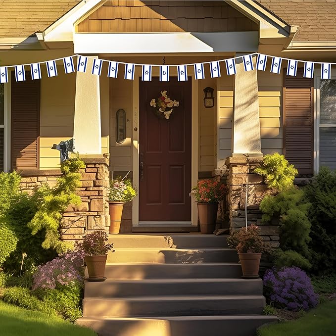 Israel Small String Flags, 50 Feet 38 Pcs Israeli Pennant Banner Bunting Flags, Patriotic Events, Independence Day, Country Festival, Commemoration, Decorations (Israel)