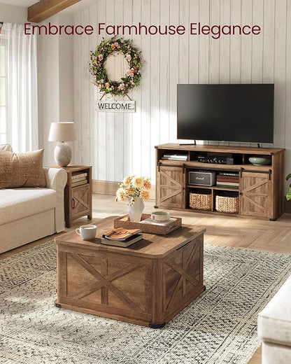 VASAGLE LIRY Collection - Farmhouse Coffee Table with Storage, Square Center Coffee Table for Living Room, with Hidden Compartment, Flip-Top Lids, Honey Brown ULCT232K41