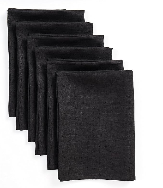 Solino Home Black Linen Napkins Set of 6-100% Pure Linen Cloth Washable Dinner Napkins 20 x 20 Inch for Fall, Autumn, Winter, Christmas, Holiday, New Year - Fete