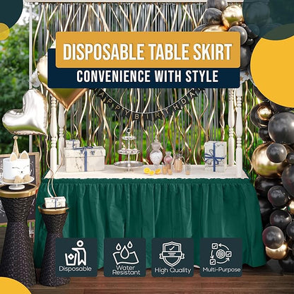Exquisite Ruffle Table Skirt Dark Green 6 Pack 14 Ft Long Table Skirts for Rectangle Tables 6ft Plus or Round Tables Skirts with Adhesive Strip for Gender Reveal Decor & Happy Birthday Parties