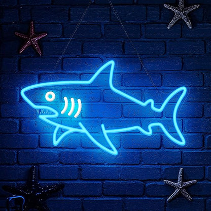Shark Neon Sign, Dimmable LED Shark Light Animal Wall Decor, Christmas Gift White Elephant Gifts for Boys Men, Bedroom Living Room Man Cave Home Decoration With USB Powered