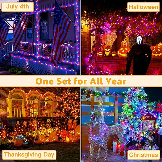 Ollny RGB Halloween Lights 200 LEDs 66 FT, 130 Modes Color Changing Connectable Christmas Lights with Remote, Timer & Waterproof, Outdoor Christmas String Light for All-Year House Decorations
