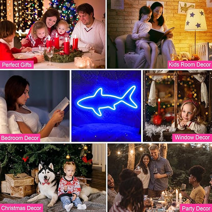 Neon Sign, Fish Led Neon Signs for Kids Gift, USB Powered Blue OceanTheme Art Neon Night Light Acrylic Light Up Sign for Kids Birthday Gift Festival Party Holiday Decor