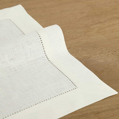 Solino Home Linen Cloth Placemats Set of 6-100% Pure Linen Hemstitch Ivory Placemats 14 x 19 Inch - Classic Hemstitch Table Place Mats for Fall, Autumn, Christmas, Holiday, New Year