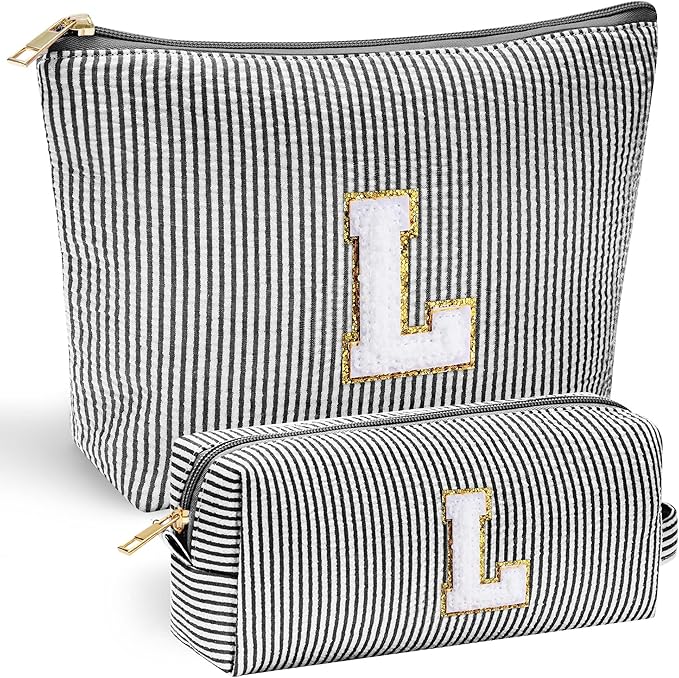 YOOLIFE Stocking Stuffers For Teen Girls Christmas Gifts For Teenage Girls Initial Makeup Bag | Cosmetic Travel Toiletry Bag | 9 10 11 12 13 14 15 Years Old | Teen Girl Gifts Trendy Stuff Black L