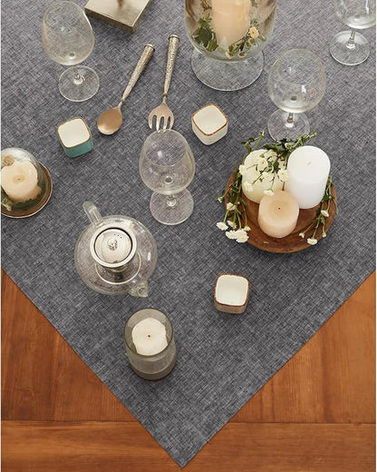 Solino Home Linen Cloth Tablecloth 52 x 52 Inch - 100% Pure Linen Chambray Black Square Tablecloth - Athena, Machine Washable Table Throw for Fall, Autumn, Winter, Holiday