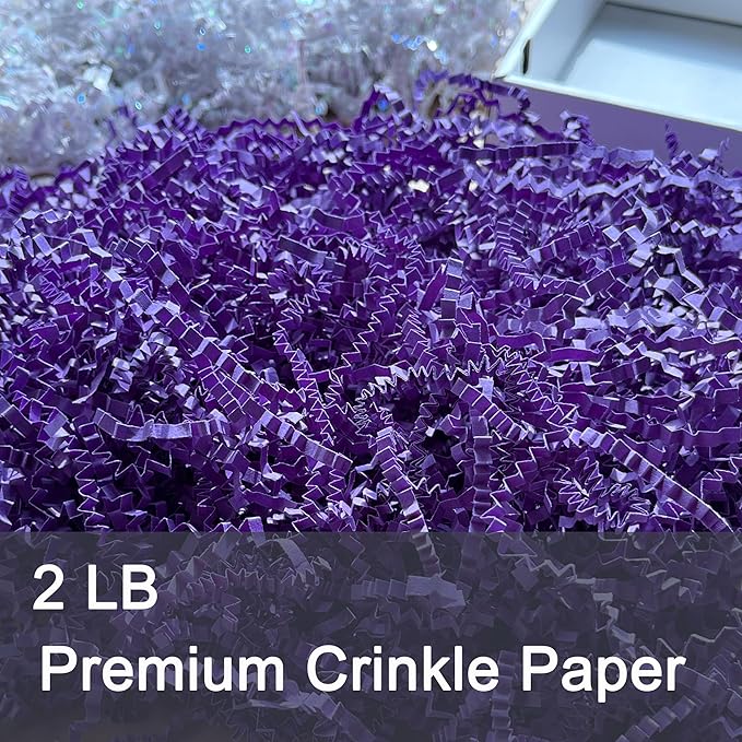 2LB Purple Crinkle Shredded Paper Filler for Gift Baskets Confetti Birthdays Weddings Valentines Day Party Favors Decorations