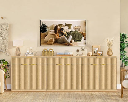 TEENFON Fluted Buffet Cabinet with Storage, 31.5" Sideboard Cabinet, Coffee Bar Cabinet with 2 Doors and Adjustable Shelf for Living Room, Kitchen, Entryway, Natural