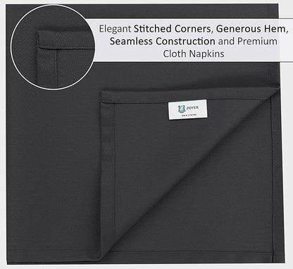 Zoyer Cloth Napkins Set of 12, 18x18 Inches Cotton Enrich Napkins Cloth ‎Washable, Soft & Durable Dinner Napkins for Parties, Wedding, Christmas, ‎Thanksgiving & Everyday Use - Black