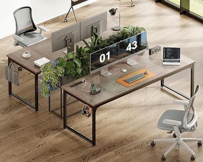 Coleshome 71 x 24 Inch Computer Desk with USB Ports, Large Office Desk, Long Study Student Writing Desk, Grey Oak