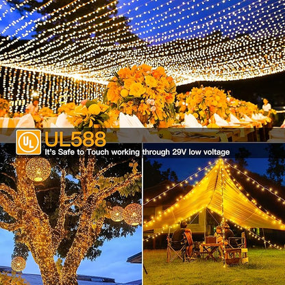 Ollny Christmas Lights Outdoor 800LED 262FT, Warm White Plug in Fairy Light with Remote, 8 Modes Waterproof Timers Dimmable LED String Lights for Indoor House Outside Bedroom Patio Balcony