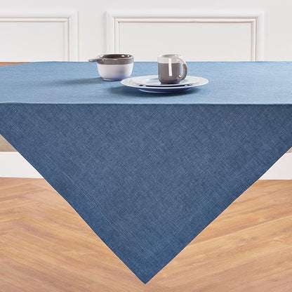 Solino Home Linen Cloth Tablecloth 52 x 52 Inch - 100% Pure Linen Blue Denim Square Tablecloth - Athena, Machine Washable Table Throw