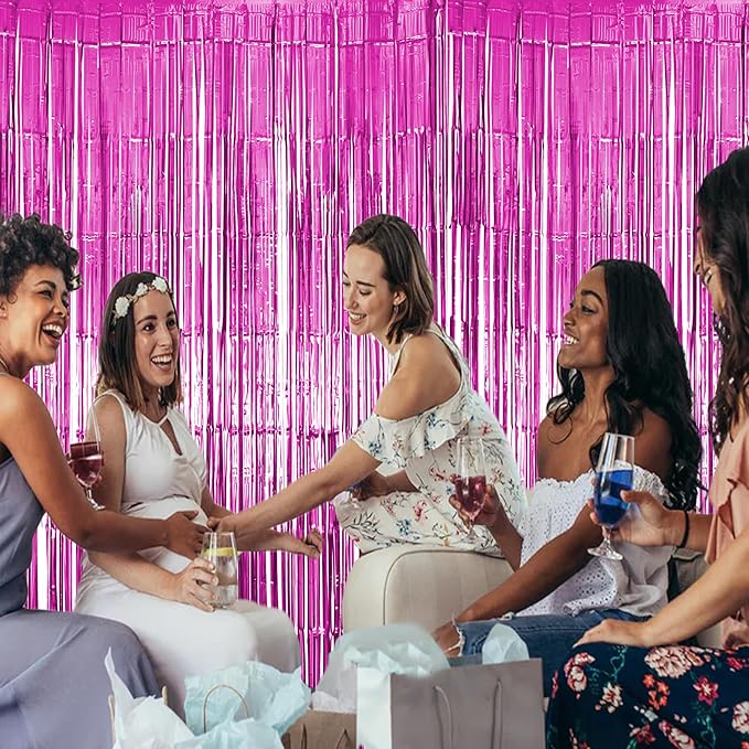 6 Pack Pink Fringe Backdrop, Pink Tinsel Backdrop Curtains, Decorations for Baby Showers, Birthday, Holidays, Parties & More