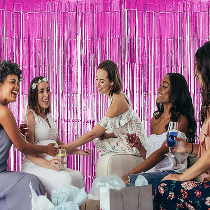 6 Pack Pink Fringe Backdrop, Pink Tinsel Backdrop Curtains, Decorations for Baby Showers, Birthday, Holidays, Parties & More
