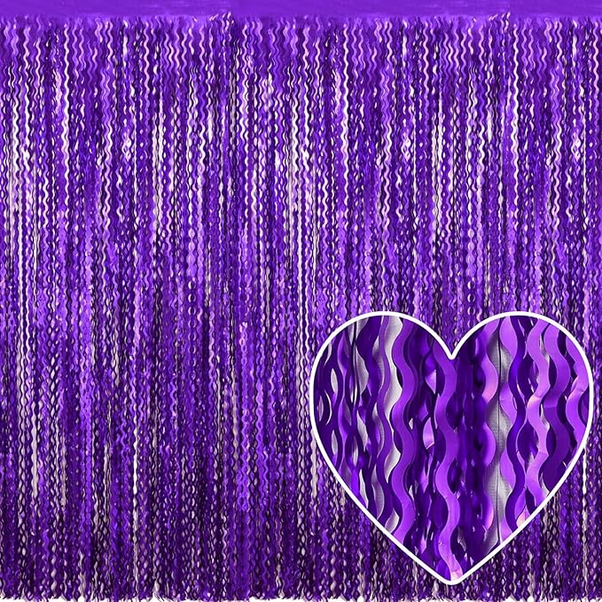 4 Pack Purple Fringe Curtain Backdrop 3.2Ft x 8.2Ft Metallic Tinsel Foil Fringe Streamers Background for Photo Booth Mother's Day, Easter, Carnival, Birthday, Wedding Party Decoration