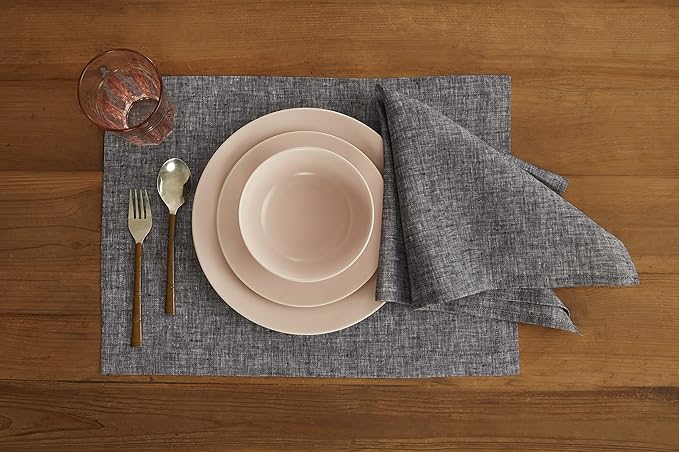 Solino Home Linen Cloth Napkins Set of 4-100% Pure Linen Chambray Black Dinner Napkins 20 x 20 Inch for Winter, Thanksgiving, Holiday - Athena, Handcrafted and Machine Washable