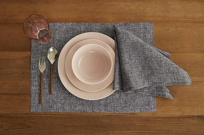 Solino Home Linen Cloth Napkins Set of 4-100% Pure Linen Chambray Black Dinner Napkins 20 x 20 Inch for Winter, Thanksgiving, Holiday - Athena, Handcrafted and Machine Washable