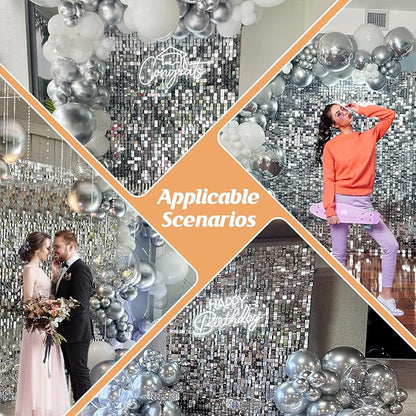 Silver Shimmer Wall Backdrop,Shiny Sequins,36 Pcs Sequins Backdrop Decoration Panels,Photo Background Decorations for Birthday Party Wedding Engagement Anniversary Graduation Baby Shower