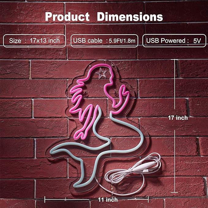 Mermaid Neon Sign for Wall Décor Dimmable LED Bar Beer Neon Light USB Powered Neon Art Signs Decor
