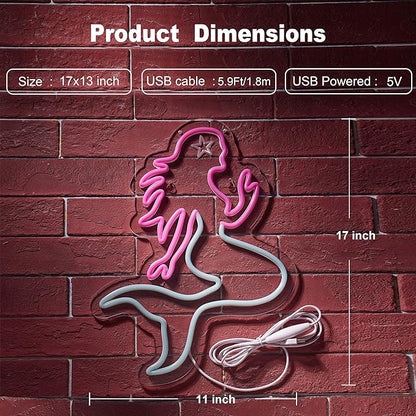 Mermaid Neon Sign for Wall Décor Dimmable LED Bar Beer Neon Light USB Powered Neon Art Signs Decor