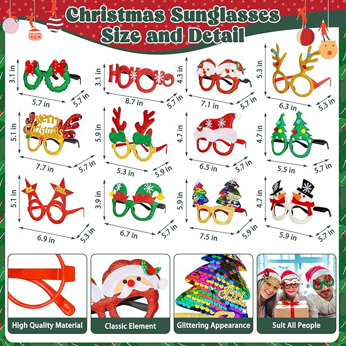 Christmas Party Favors, Cute Christmas Glasses Headbands Set, Christmas Headwear, Christmas Glasses Frame