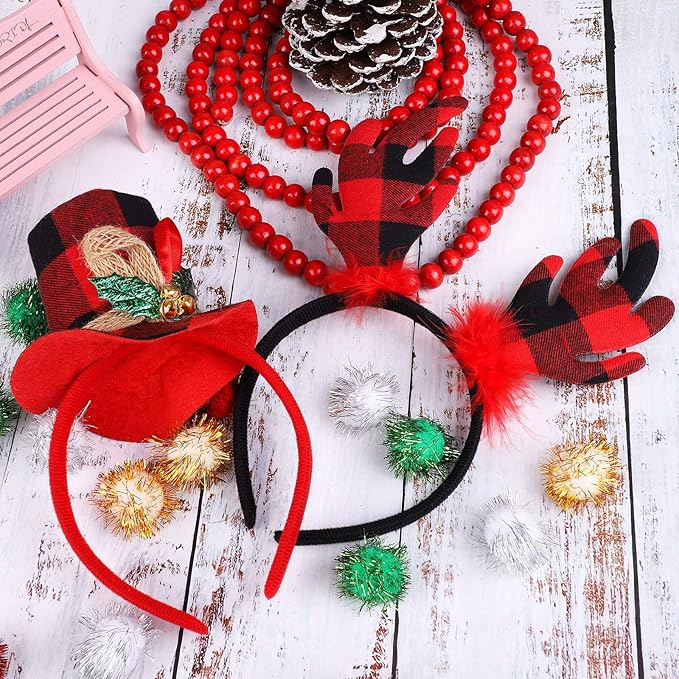 URATOT 8 Pack Christmas Reindeer Hair Hoop Headbands Xmas Party Costume Photo Prop Booth Headbands for Favors
