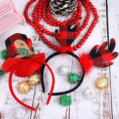 URATOT 8 Pack Christmas Reindeer Hair Hoop Headbands Xmas Party Costume Photo Prop Booth Headbands for Favors