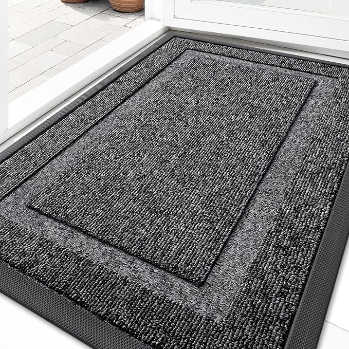 OLANLY Front Door Mat Indoor Outdoor Entrance, Waterproof All-Season, All-Weather Doormat, Sturdy Natural Rubber, Low Profile, Easy Clean Patio Porch Entryway Mat, 71x23, Black and White
