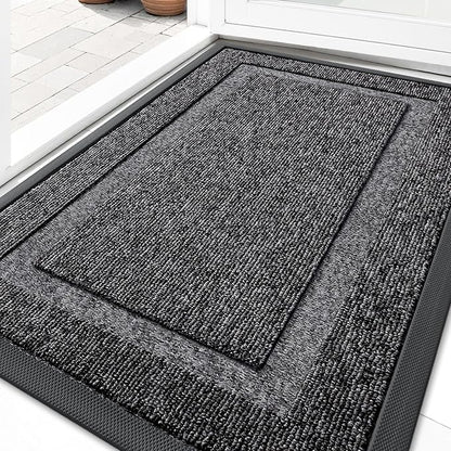 OLANLY Front Door Mat Indoor Outdoor Entrance, Waterproof All-Season, All-Weather Doormat, Sturdy Natural Rubber, Low Profile, Easy Clean Patio Porch Entryway Mat, 47x23, Black and White