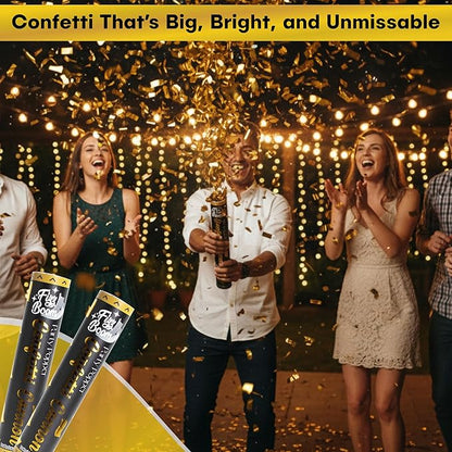 2 Pack 12 Inch Golden Mylar Confetti Poppers Set for Anniversary, Wedding, Graduation, New Year, Birthday Party Celebrations | Releases 15 ft in the Air