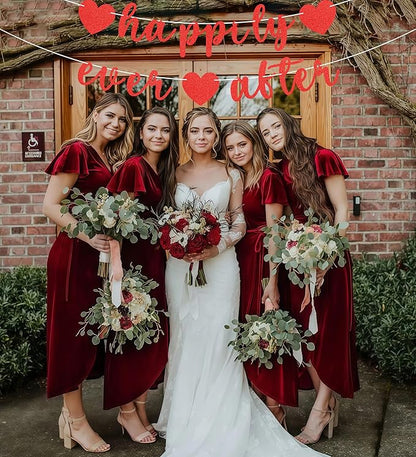 Pre-Strung Happily Ever After Banner - Red Glitter Bachelorette Bridal Engagement Party Decoration Supplies, Bachelorette Wedding Party Banner for Bridal Shower or Engagement Party Photo Booth Props