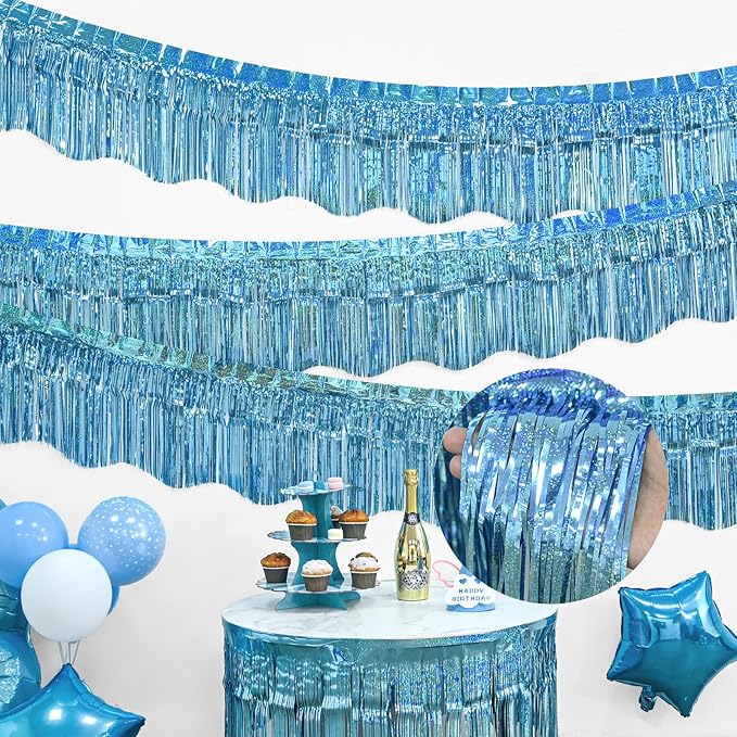 LOLStar 6 Pack Blue Foil Fringe Garland Party Decorations, 59Ft Tinsel Streamers Shiny Blue Wall Hanging Tinsel Fringe Banners for Wedding Birthday Anniversary Christmas New Year Party Decor